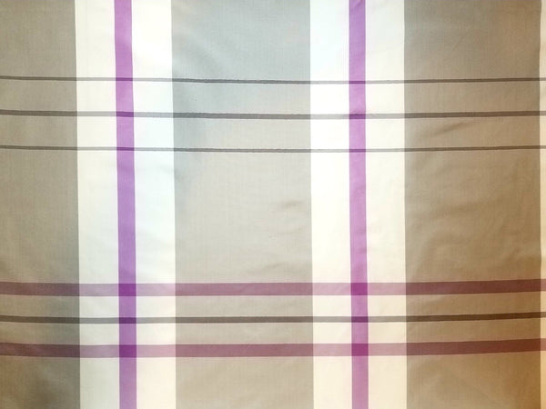 Mauve, Grey, and Cream Silk Taffeta Plaid Fabric by Kravet Couture Close Up Photo