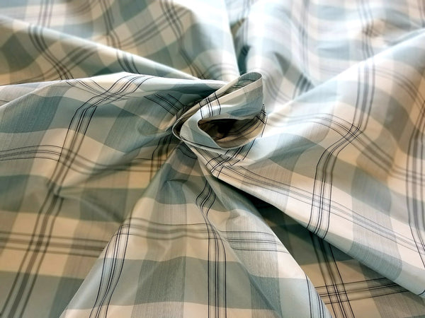 Blue and White Silk Taffeta Plaid Fabric by Cowtan & Tout