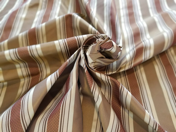 Rust, Tan, and Gold Striped Silk-Blend Taffeta Fabric by Kravet Couture texture