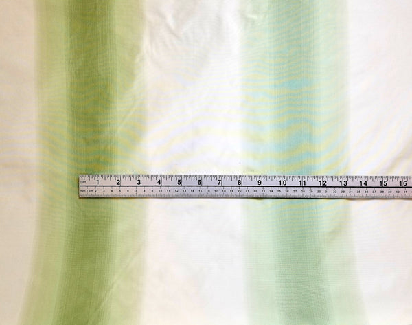 Green and Cream Ombre-Striped Silk Taffeta Fabric by Beacon Hill with Ruler