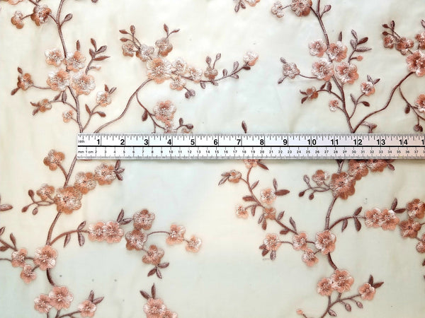 Embroidered Silk Organza Fabric in a Floral Design by Scalamandre with a Ruler