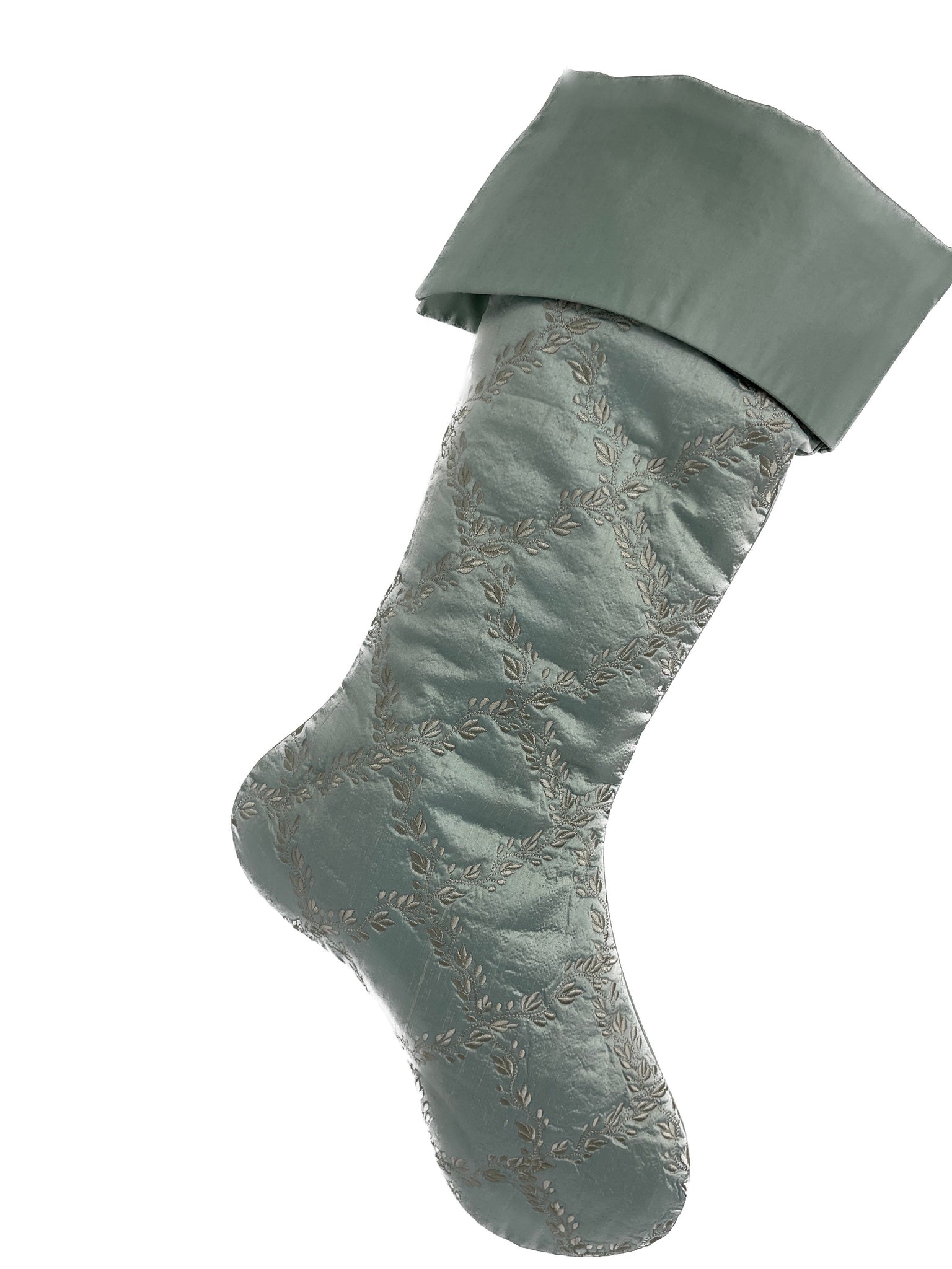 Aqua silk embroidered Christmas stocking