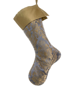 Christmas stocking in blue and gold damask 