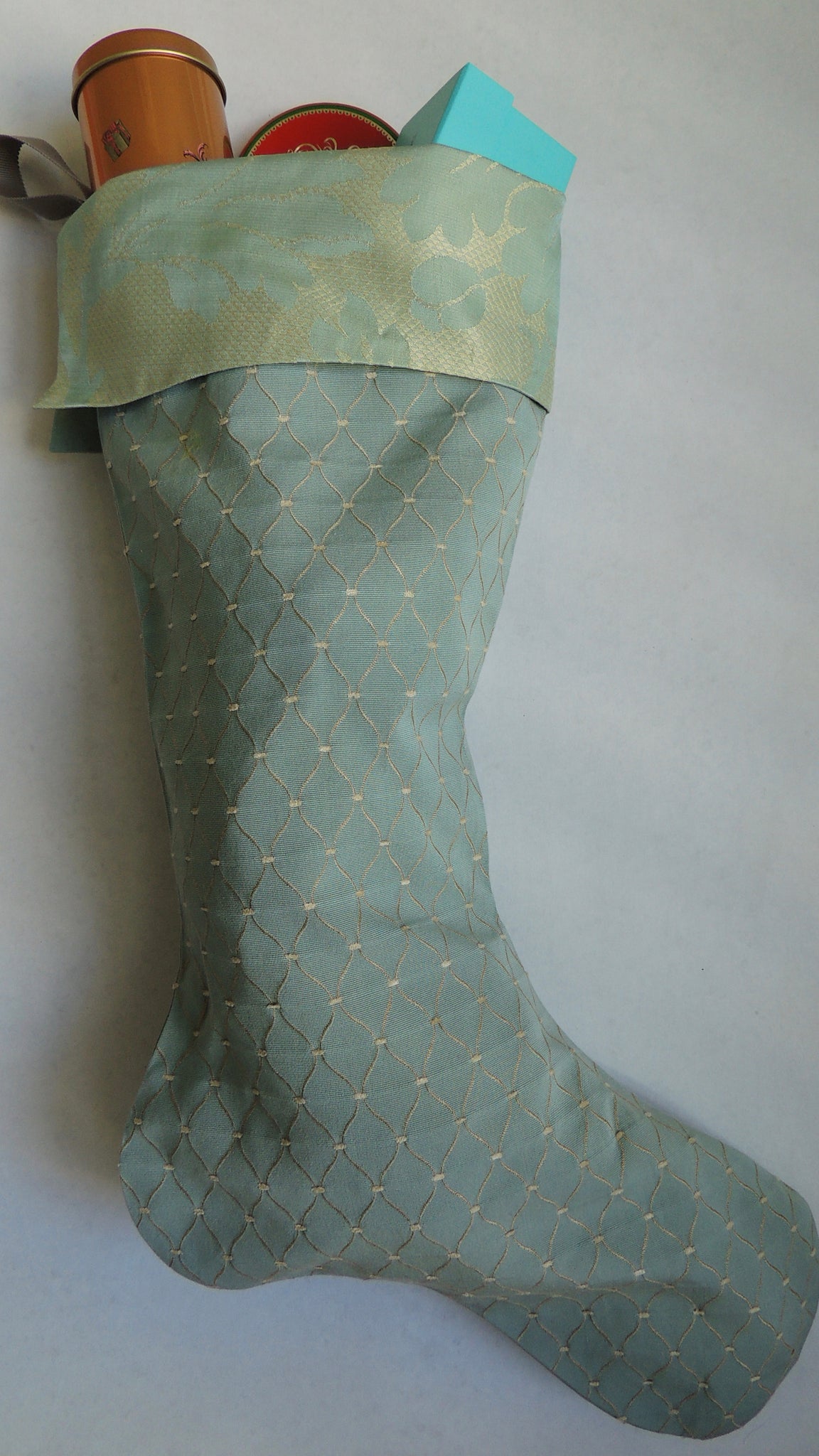 Blue & Taupe Lattice Design Christmas Stocking