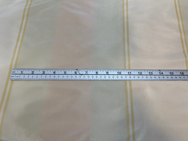 Cream, Tan, and Gold Two-Toned Striped Silk Taffeta Fabric with Ruler