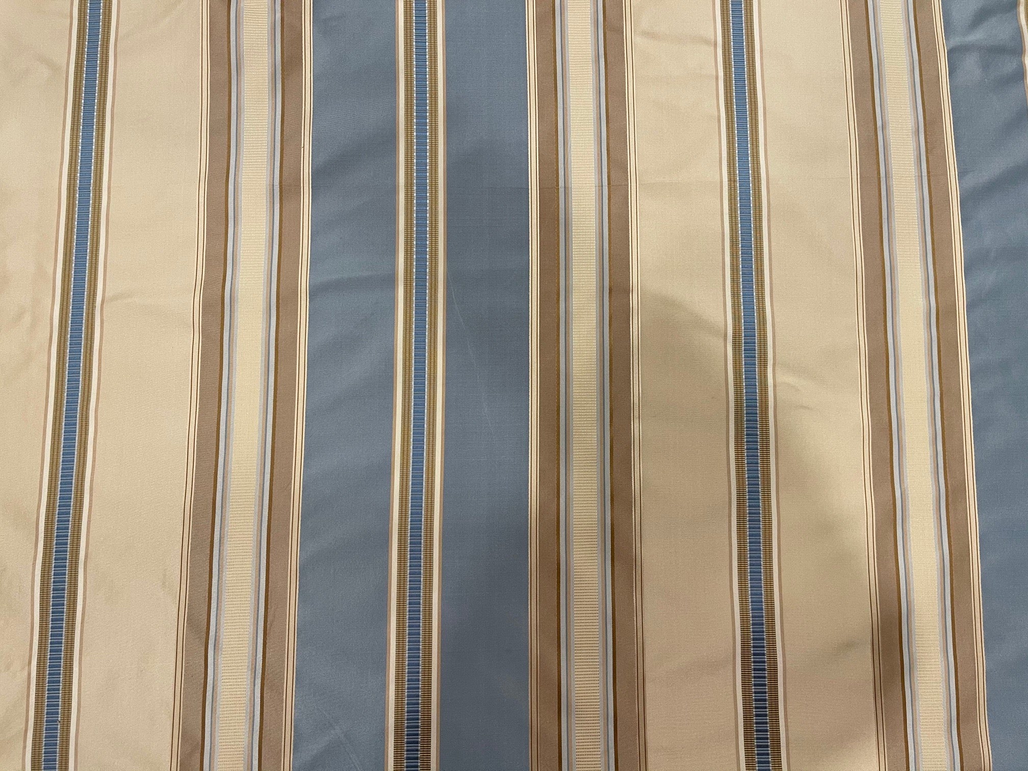 Beacon Hill Silk Ribbon Taffeta Fabric- blue, tan, cream