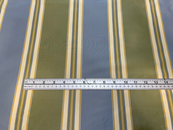 Beacon Hill Striped Silk Taffeta Fabric- blue green gold 