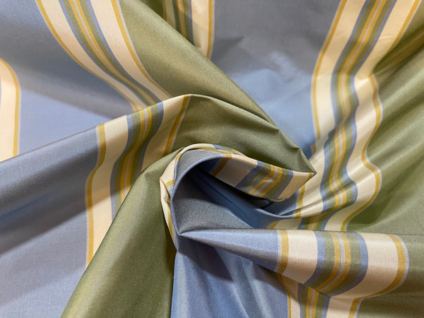 Beacon Hill Striped Silk Taffeta Fabric- blue green gold 