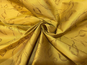 Travers Screen Print on Silk Taffeta Fabric - Gold Leaf Design