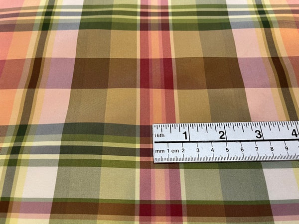 Scalamandre Silk Taffeta Plaid Fabric - Red and Green