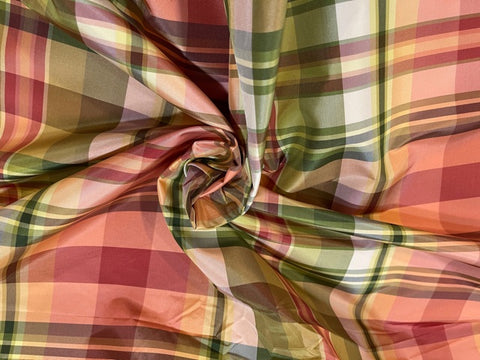 Scalamandre Silk Taffeta Plaid Fabric - Red and Green