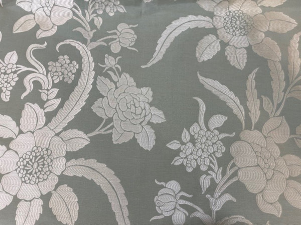 Cowtan & Tout Floral Silk Brocade Fabric - blue green and silver