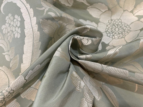 Cowtan & Tout Floral Silk Brocade Fabric - blue green and silver